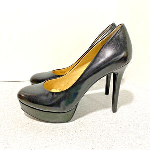 Gianni Bini Black Leather Platform High Heels Pumps Classic Stiletto Shoes 9.5M